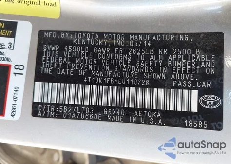 2014 Toyota Avalon Xle Touring from USA, damaged, VIN 4T1BK1EB4EU118728